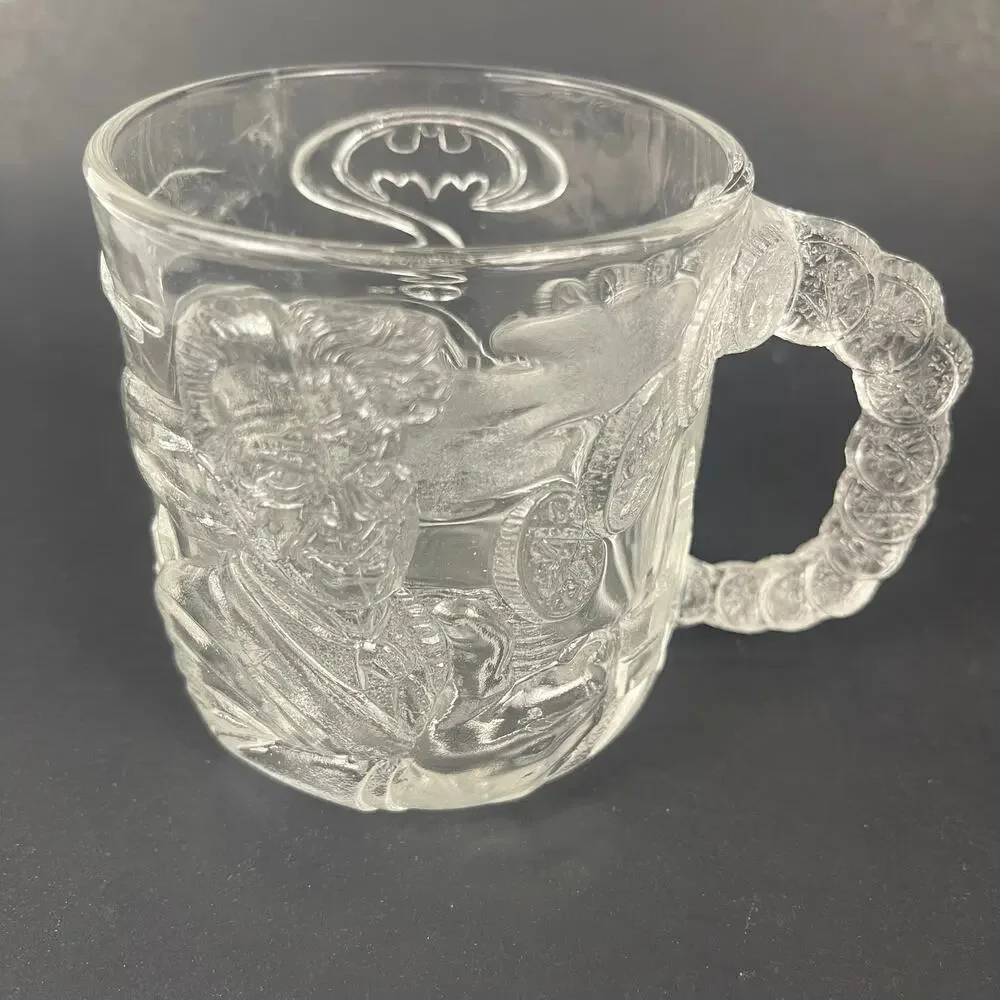 Vintage McDonalds Embossed 3D Design Mugs Batman Forever Glass Collectible 8 oz.